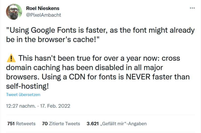 Google-Fonts über CDN haben keine Vorteile mehr!